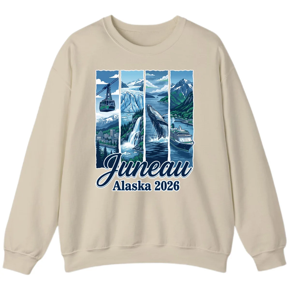 Alaska 2026 Adventure Collage Sweatshirt in Sand