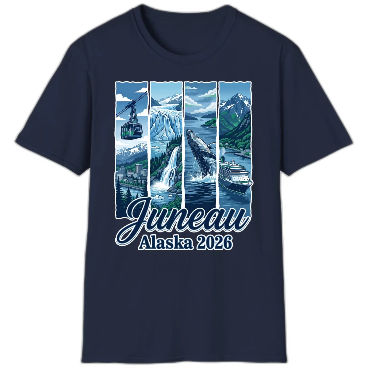 Alaska 2026 Adventure Collage T-Shirt in Navy