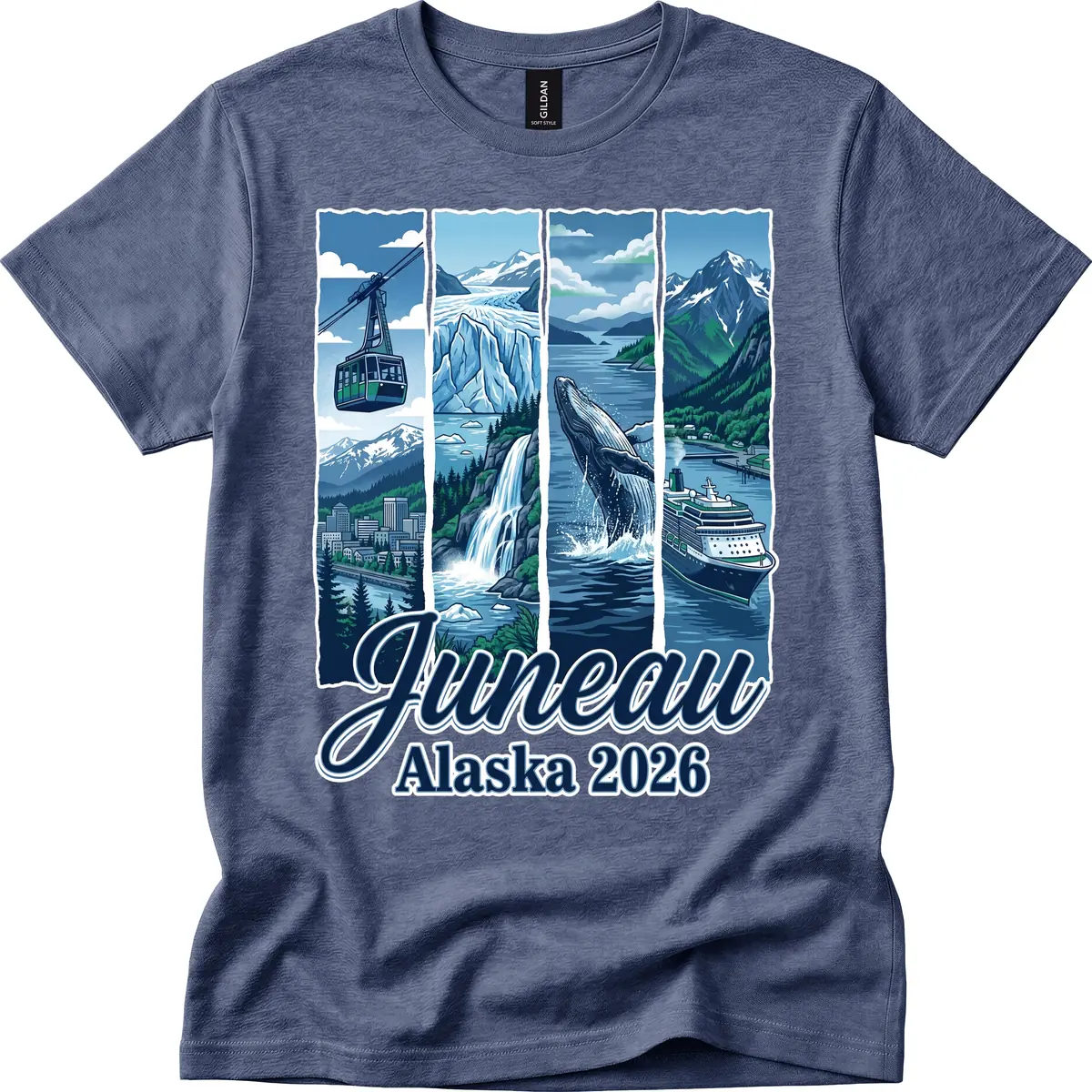 Alaska 2026 Adventure Collage T-Shirt in Heather Navy