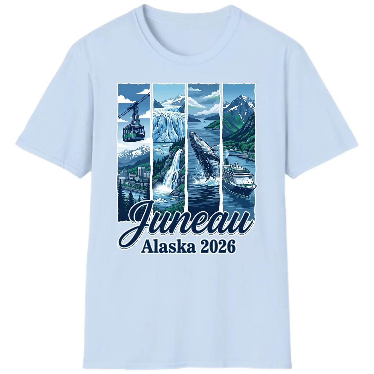 Alaska 2026 Adventure Collage T-Shirt in Light Blue
