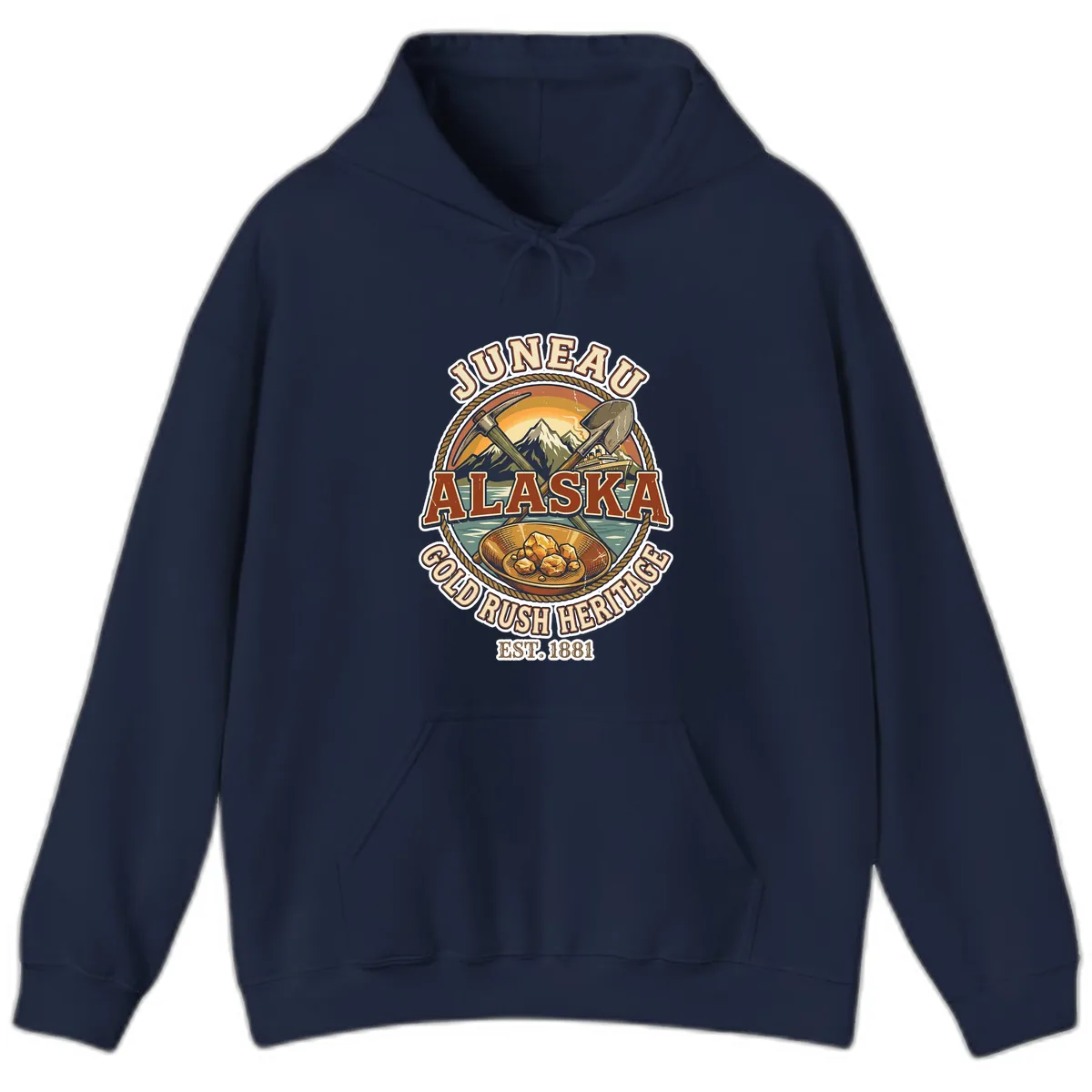 Juneau Alaska Gold Rush Heritage Hoodie in Navy