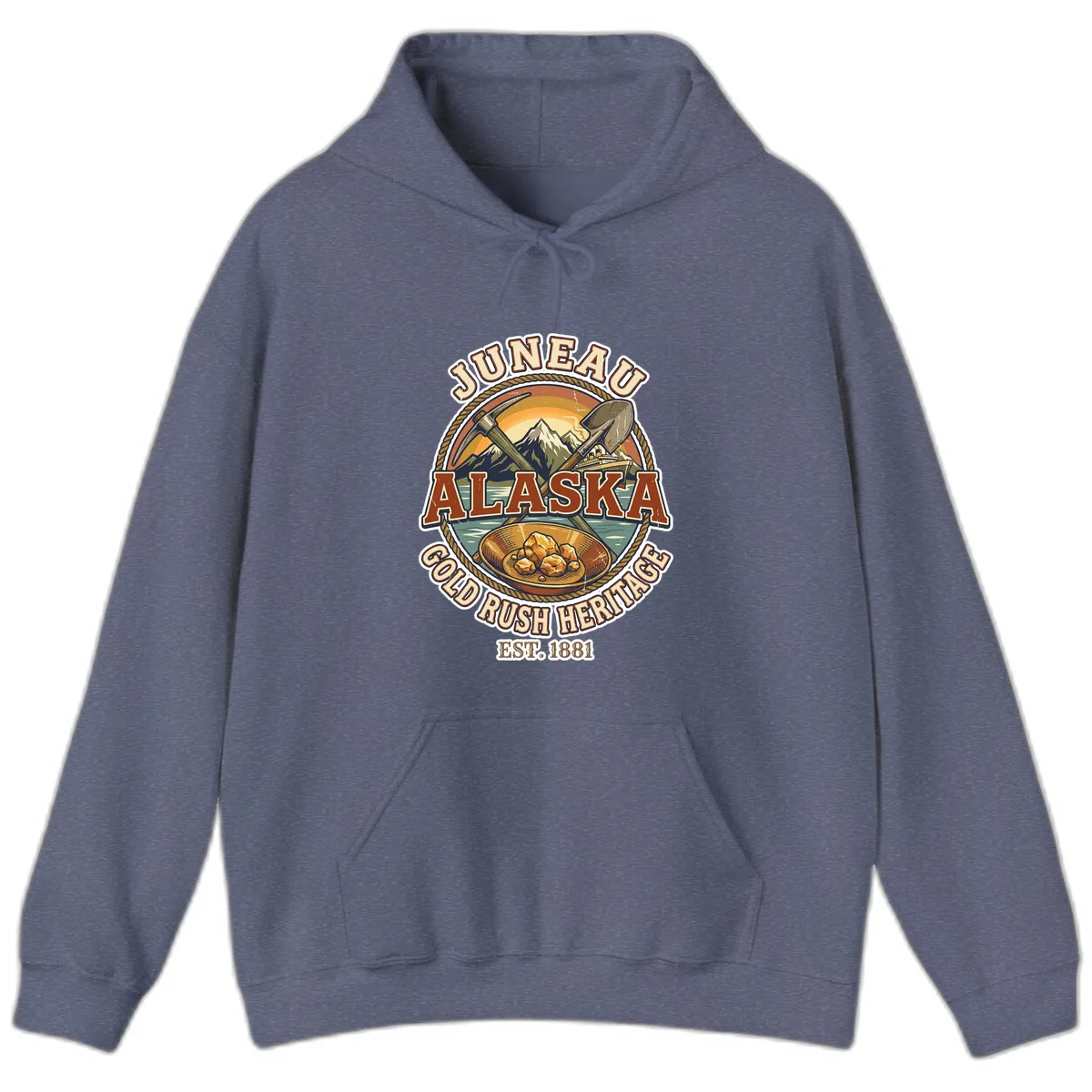 Juneau Alaska Gold Rush Heritage Hoodie in Heather Navy