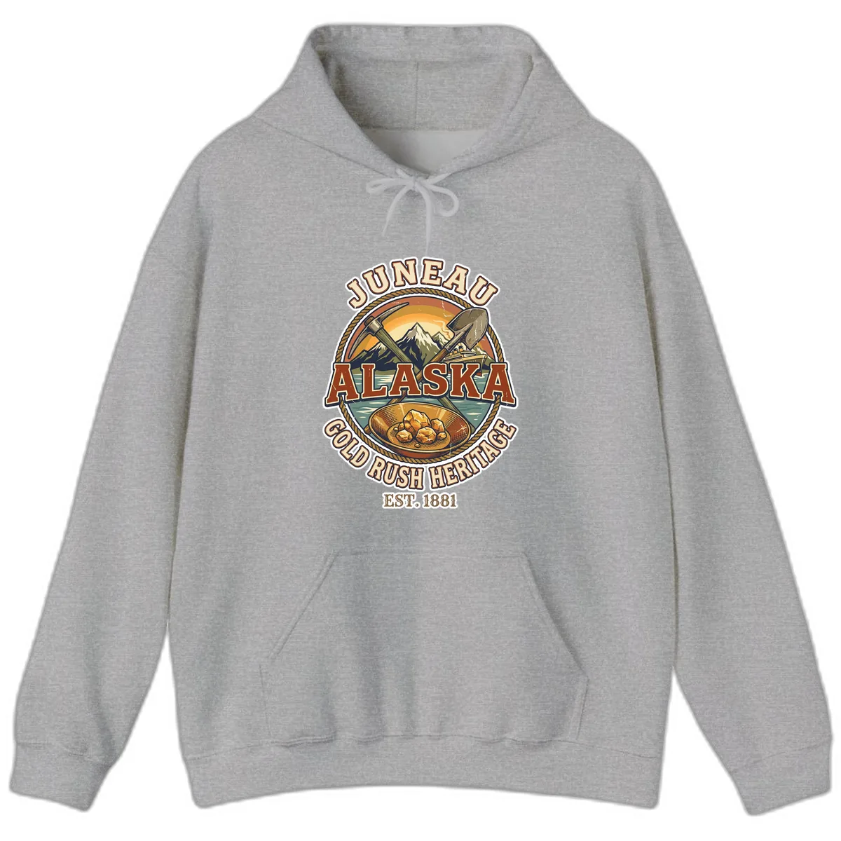 Juneau Alaska Gold Rush Heritage Hoodie in Sport Grey