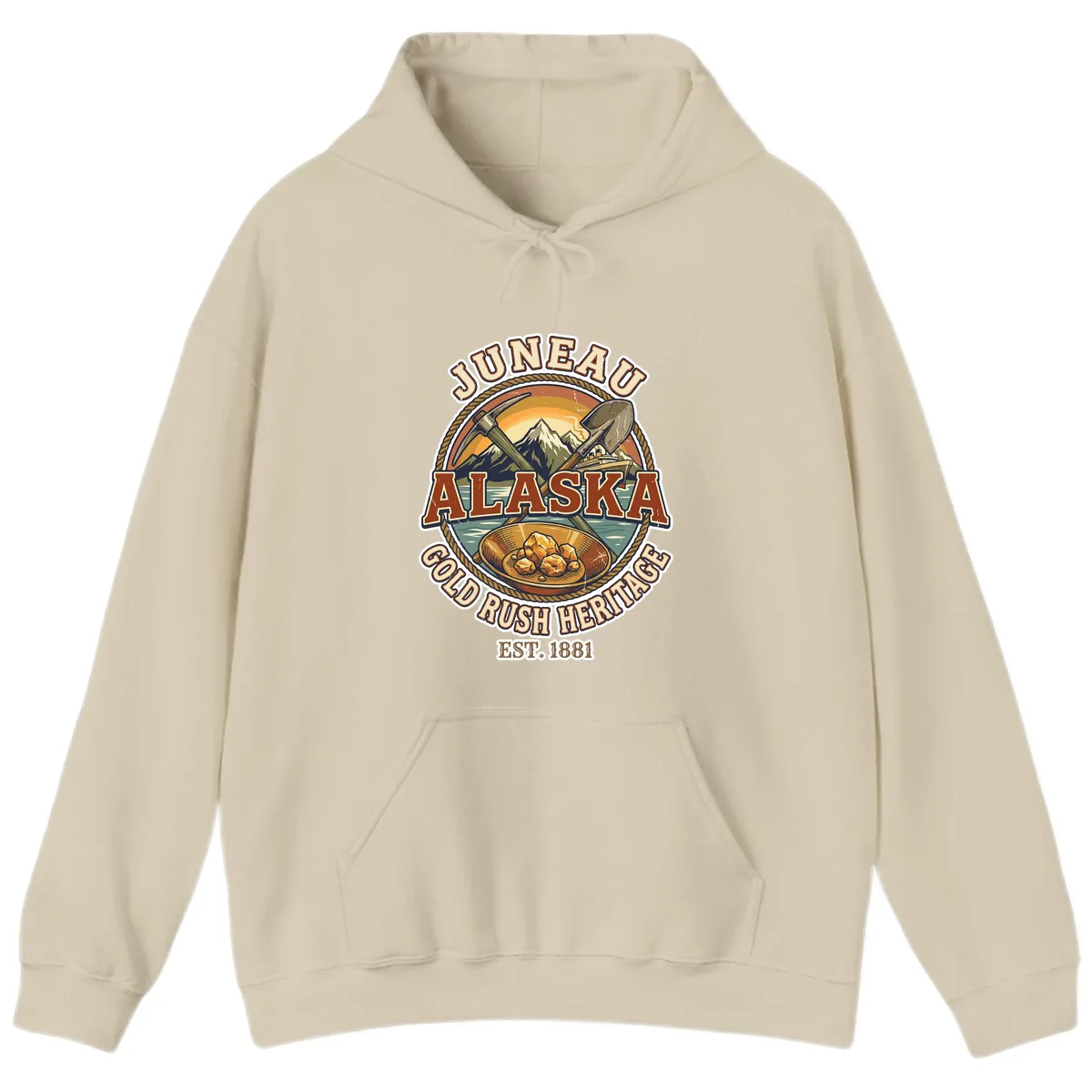 Juneau Alaska Gold Rush Heritage Hoodie in Sand