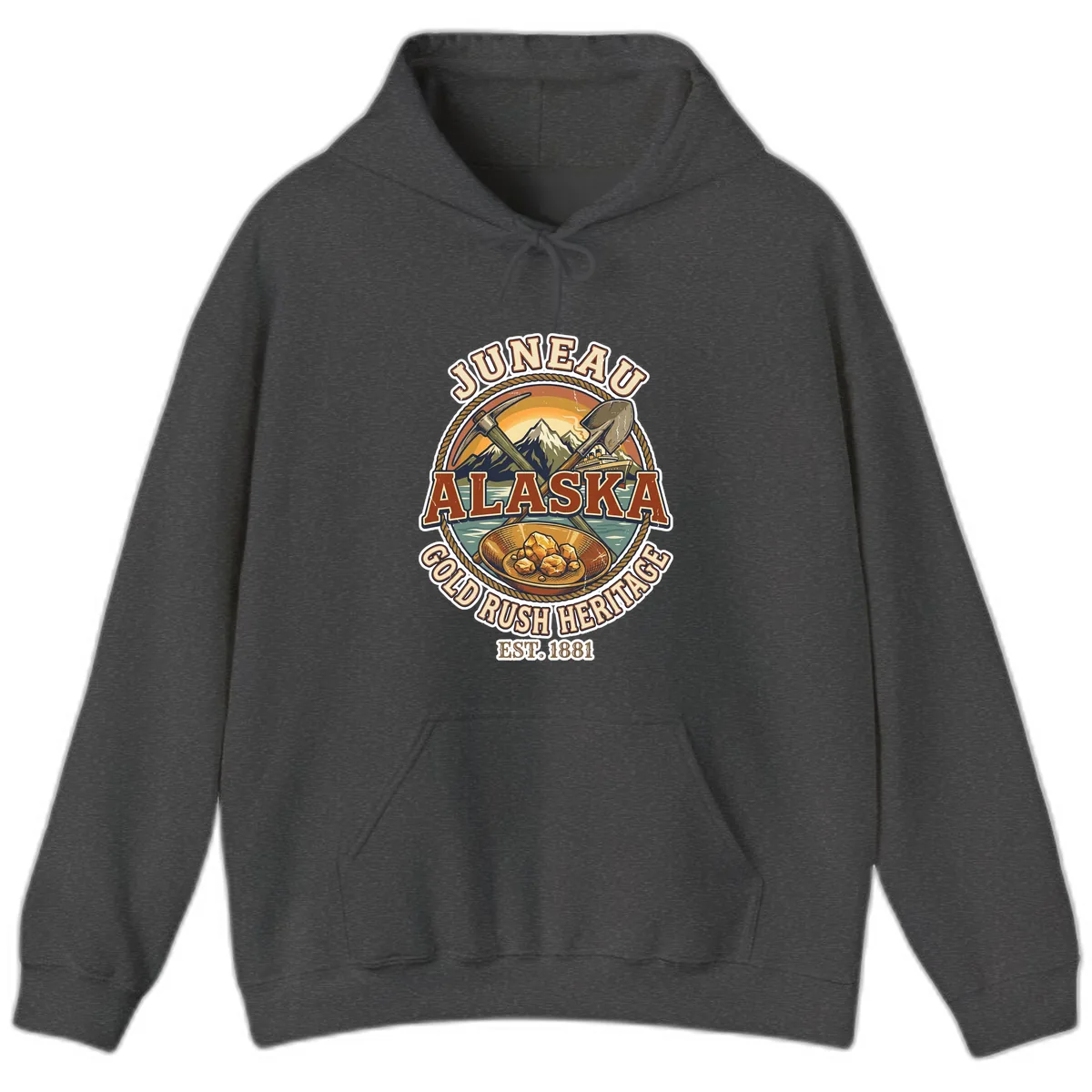 Juneau Alaska Gold Rush Heritage Hoodie in Dark Heather