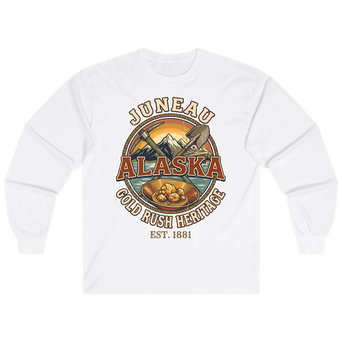 Juneau Alaska Gold Rush Heritage Long Sleeve in White