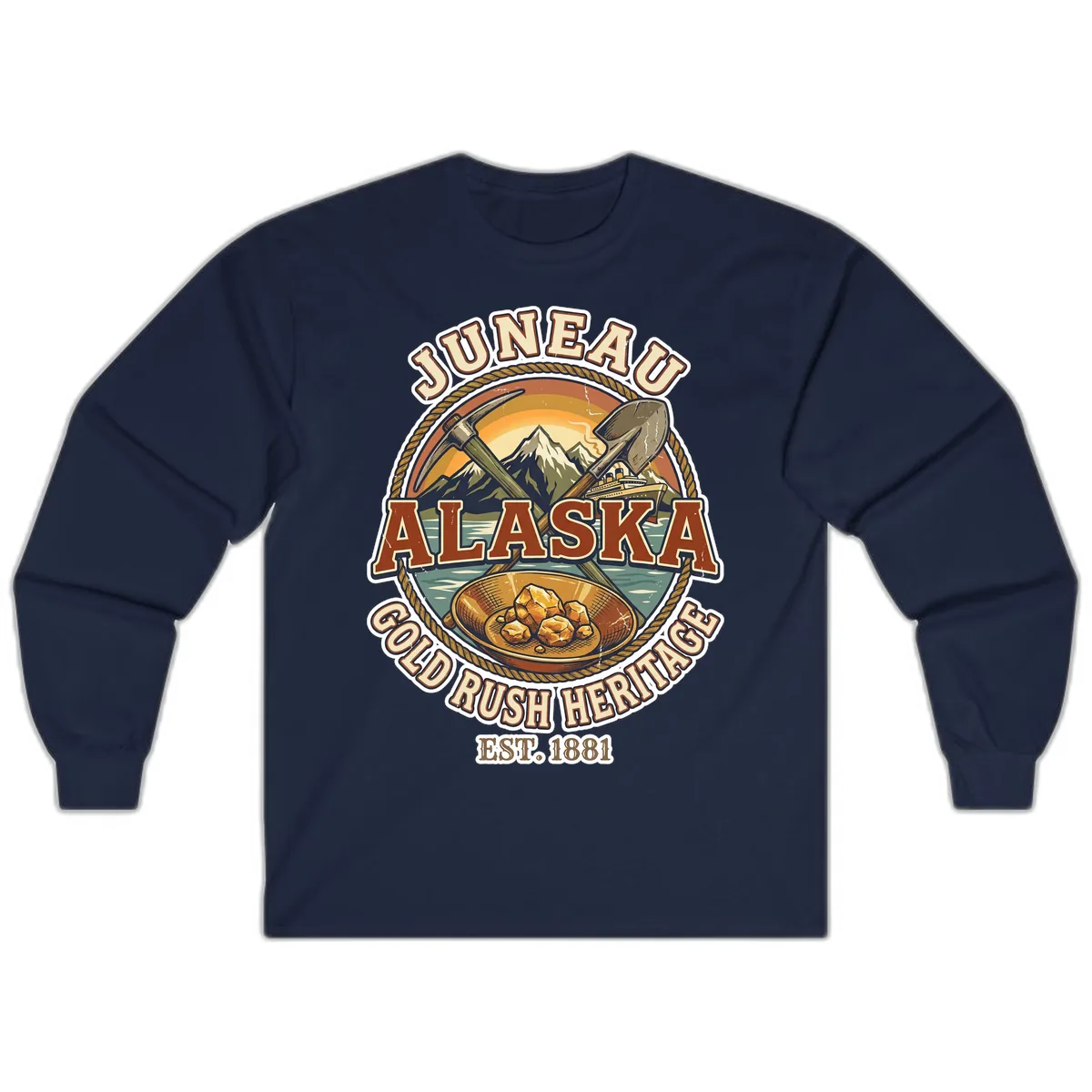 Juneau Alaska Gold Rush Heritage Long Sleeve in Navy