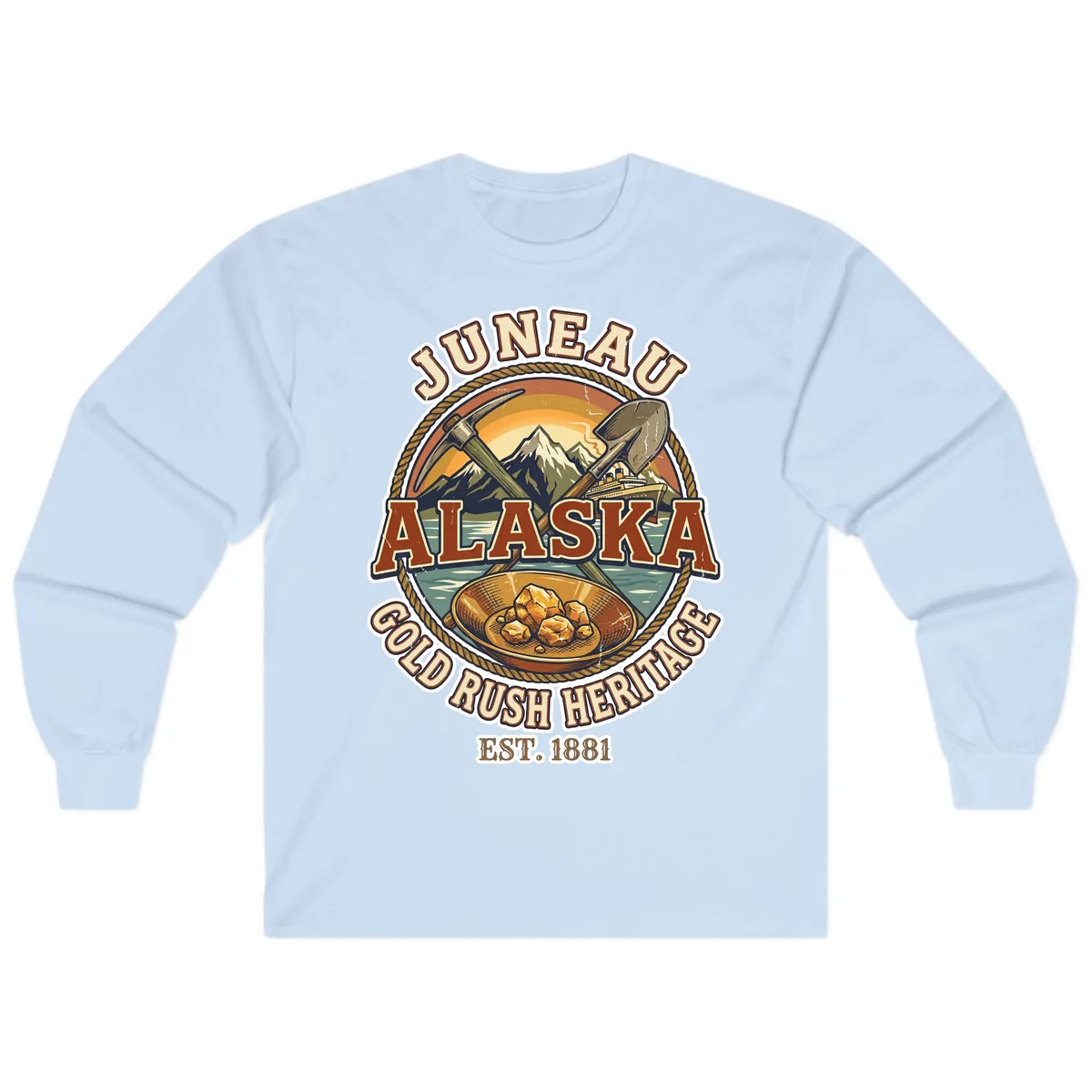 Juneau Alaska Gold Rush Heritage Long Sleeve in Light Blue