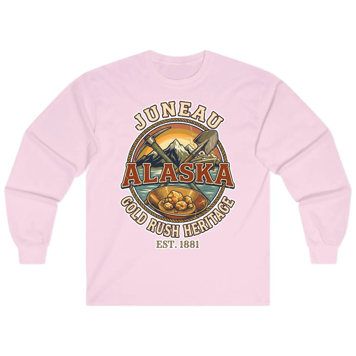 Juneau Alaska Gold Rush Heritage Long Sleeve in Light Pink