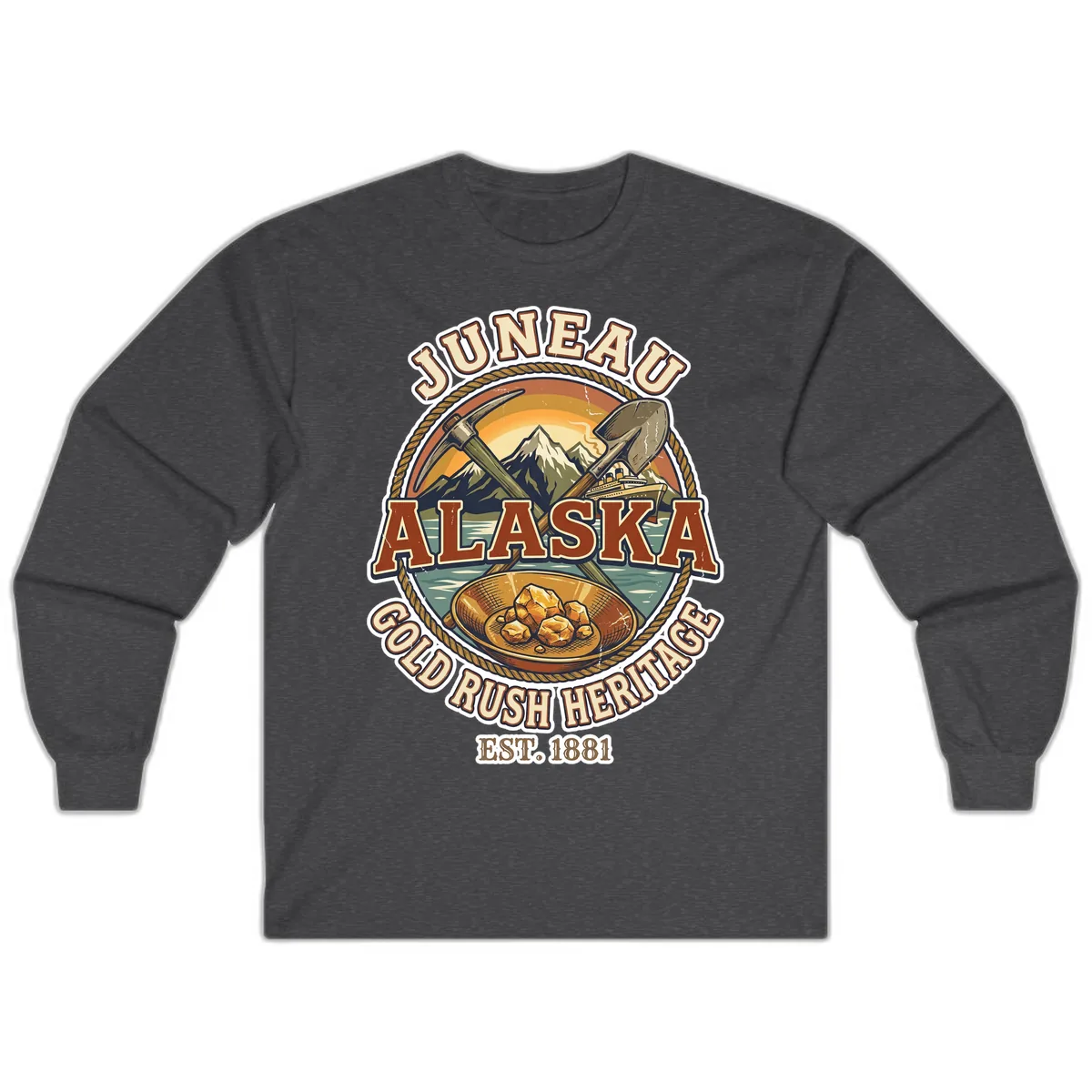 Juneau Alaska Gold Rush Heritage Long Sleeve in Dark Heather