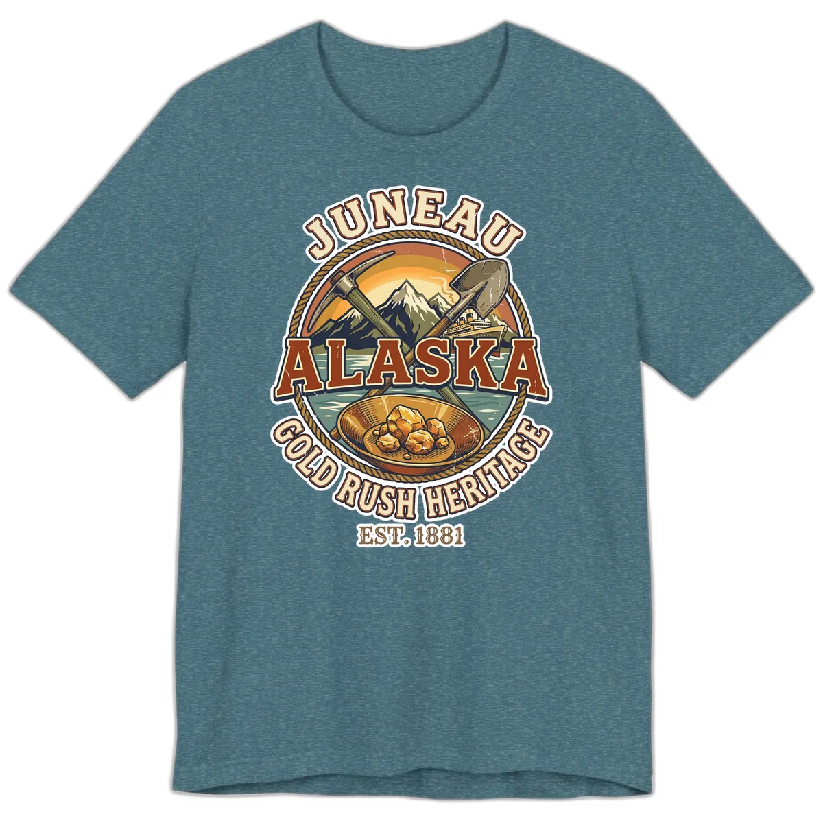 Juneau Alaska Gold Rush Heritage Premium T-Shirt in Heather Deep Teal