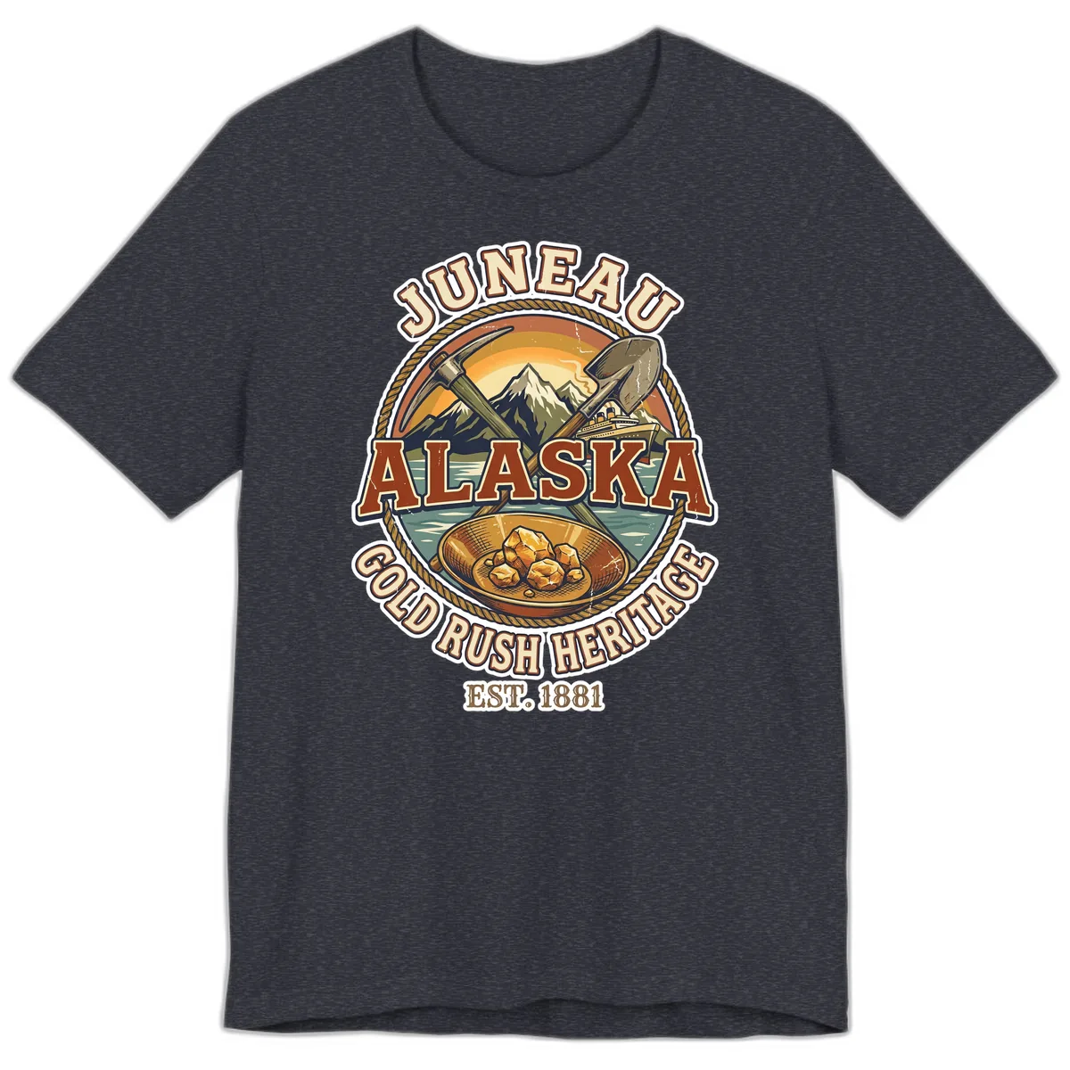 Juneau Alaska Gold Rush Heritage Premium T-Shirt in Heather Navy