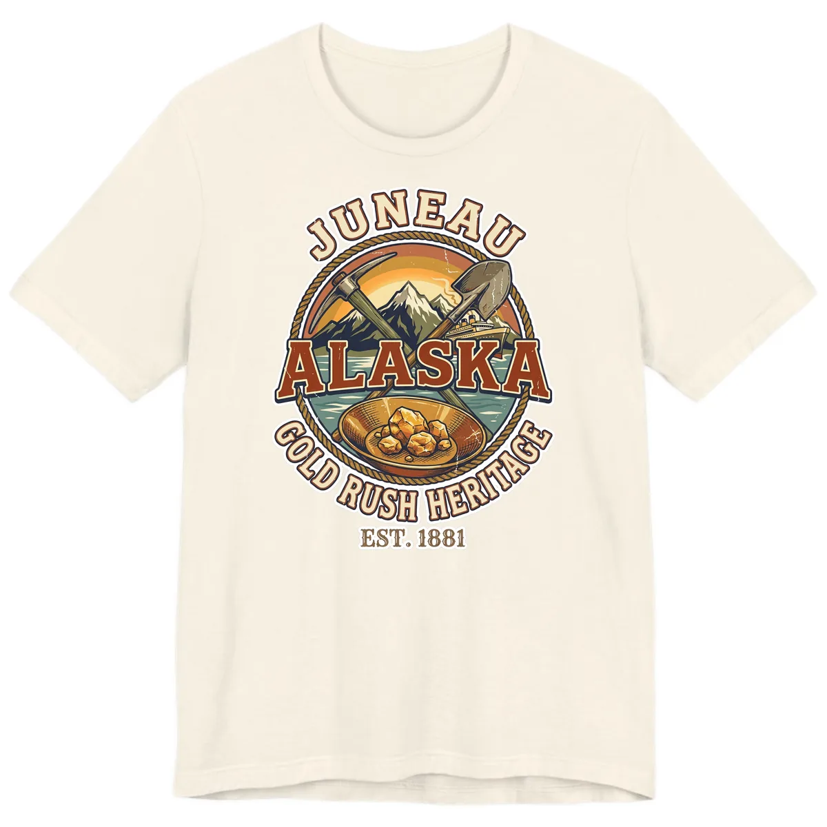 Juneau Alaska Gold Rush Heritage Premium T-Shirt in Natural