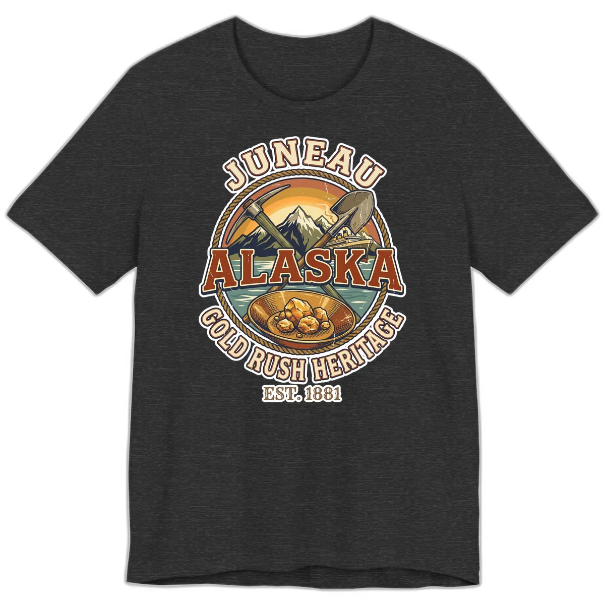 Juneau Alaska Gold Rush Heritage Premium T-Shirt in Dark Grey Heather