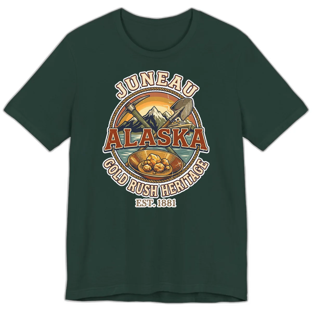 Juneau Alaska Gold Rush Heritage Premium T-Shirt in Forest