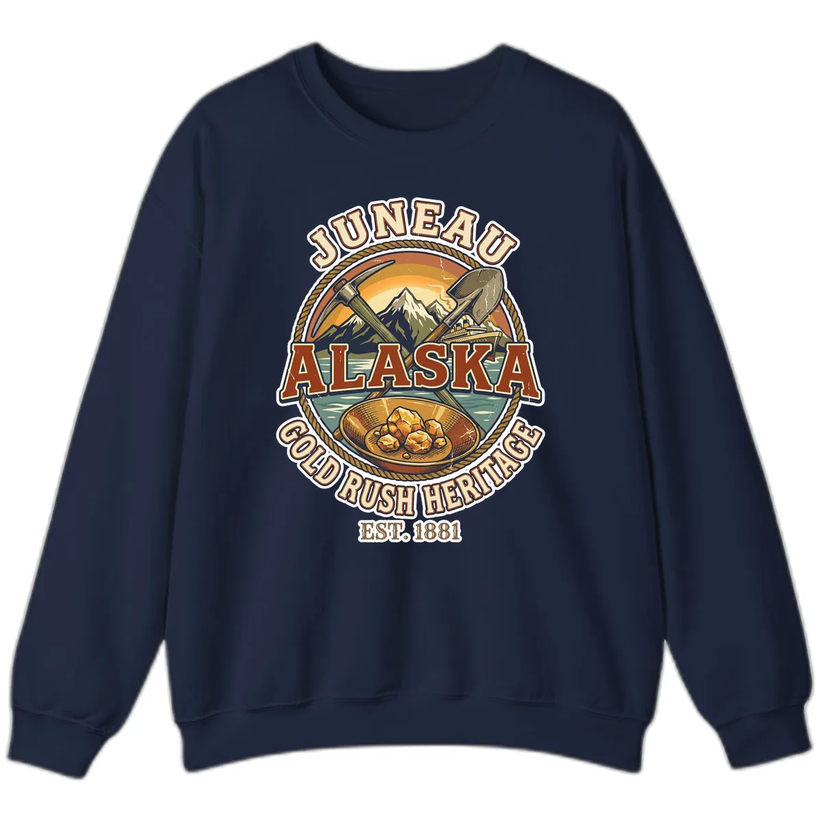 Juneau Alaska Gold Rush Heritage Sweatshirt in Navy