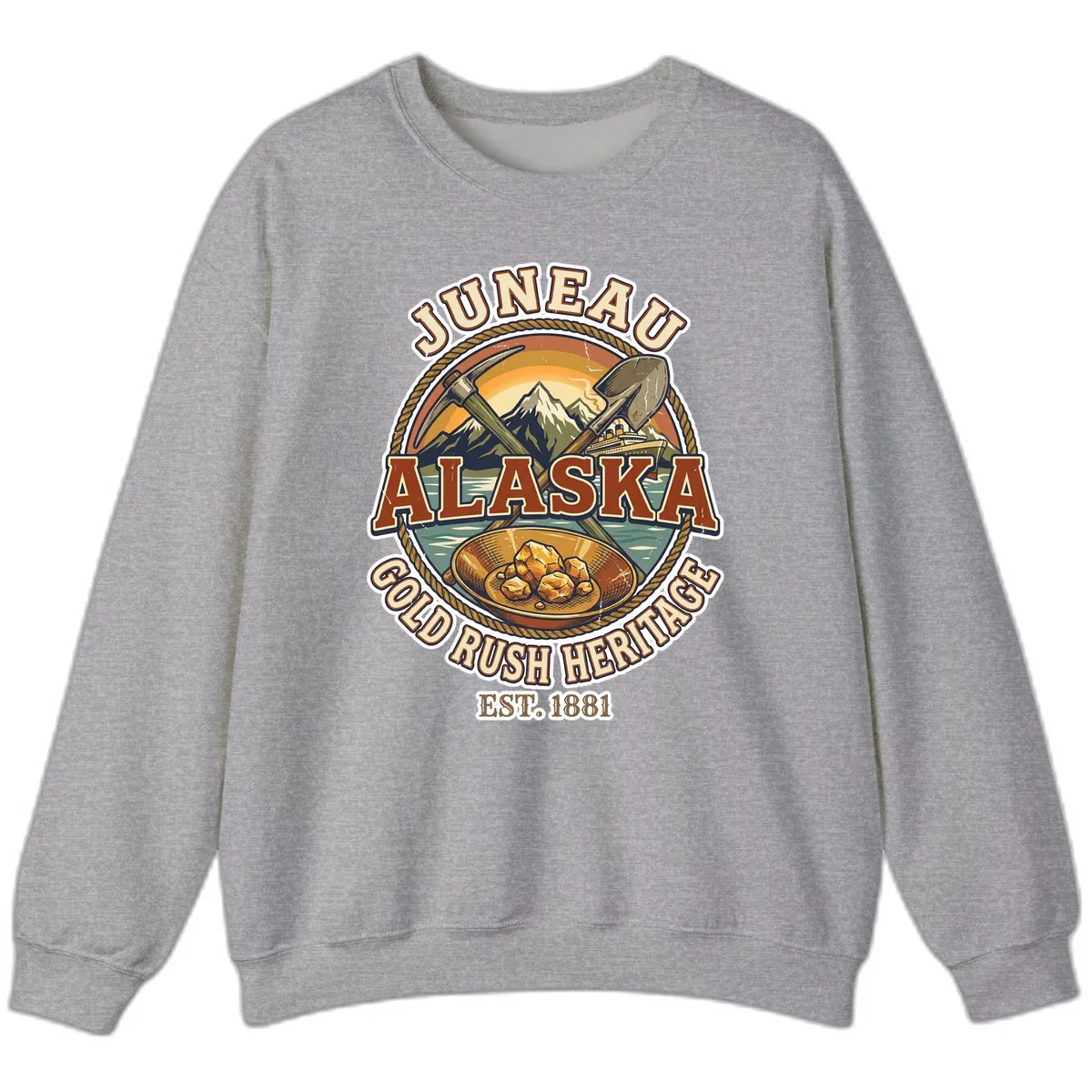 Juneau Alaska Gold Rush Heritage Sweatshirt in Sport Grey