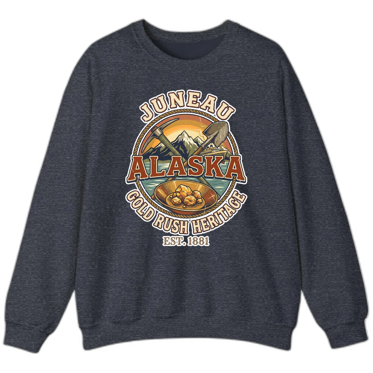 Juneau Alaska Gold Rush Heritage Sweatshirt in Heather Sport Dark Navy