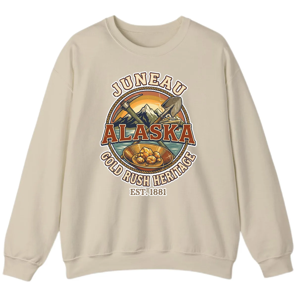 Juneau Alaska Gold Rush Heritage Sweatshirt in Sand