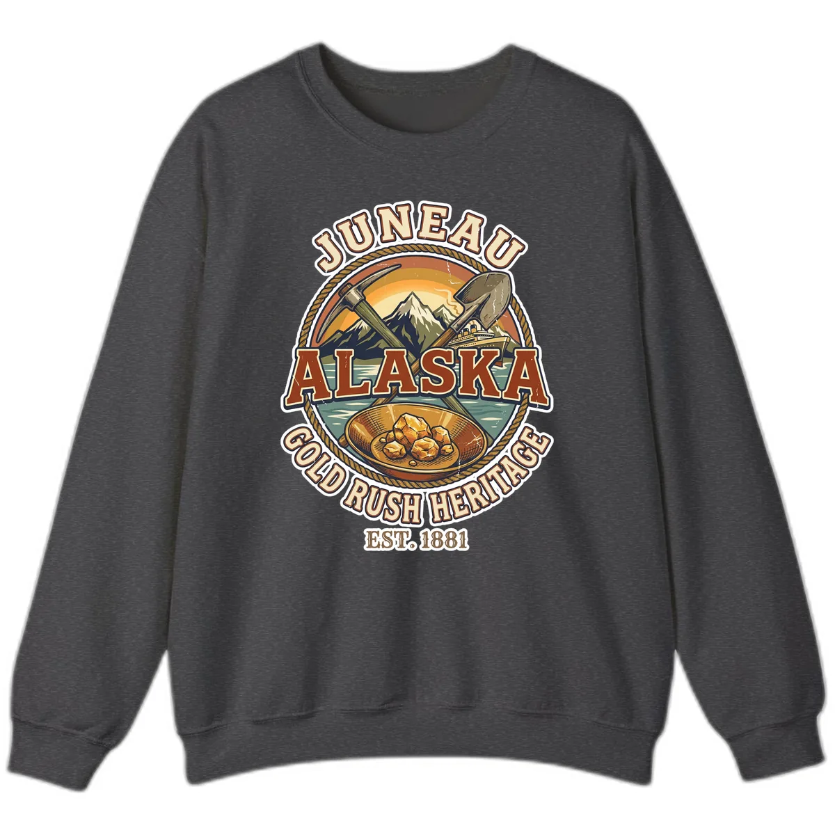 Juneau Alaska Gold Rush Heritage Sweatshirt in Dark Heather
