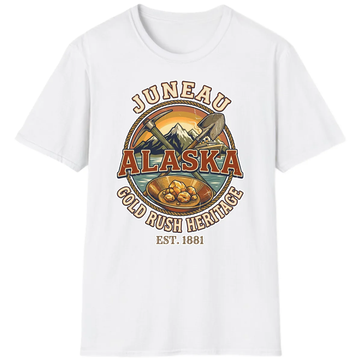 Juneau Alaska Gold Rush Heritage T-Shirt in White