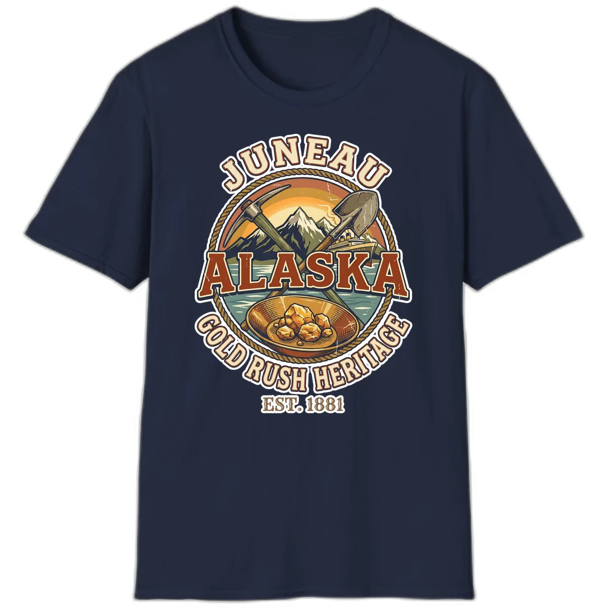 Juneau Alaska Gold Rush Heritage T-Shirt in Navy