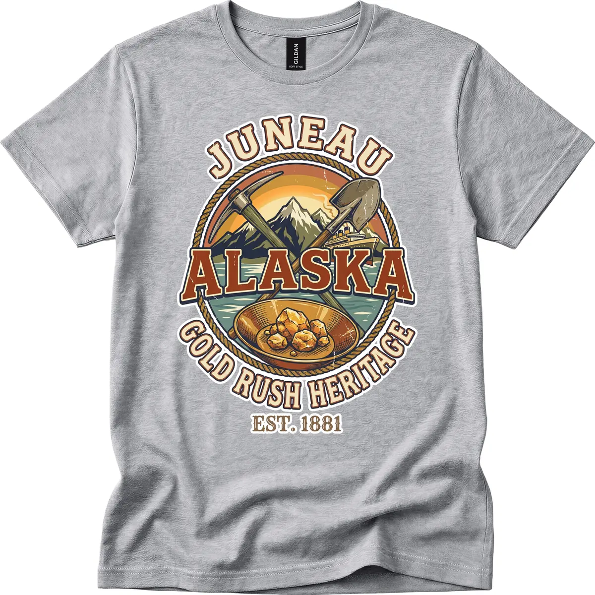 Juneau Alaska Gold Rush Heritage T-Shirt in Sport Grey