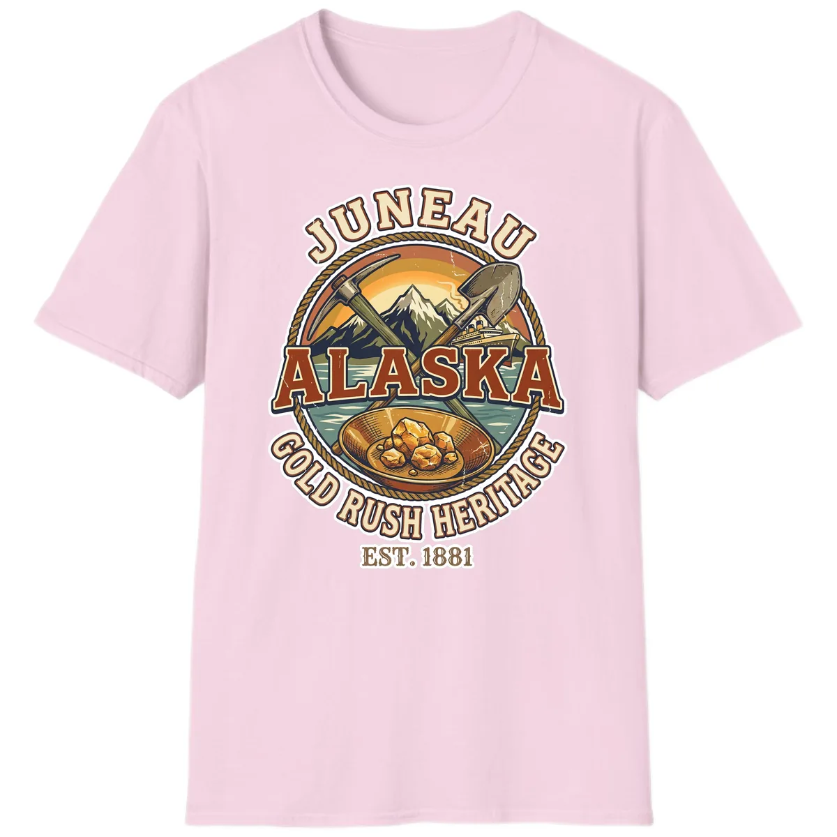 Juneau Alaska Gold Rush Heritage T-Shirt in Light Pink
