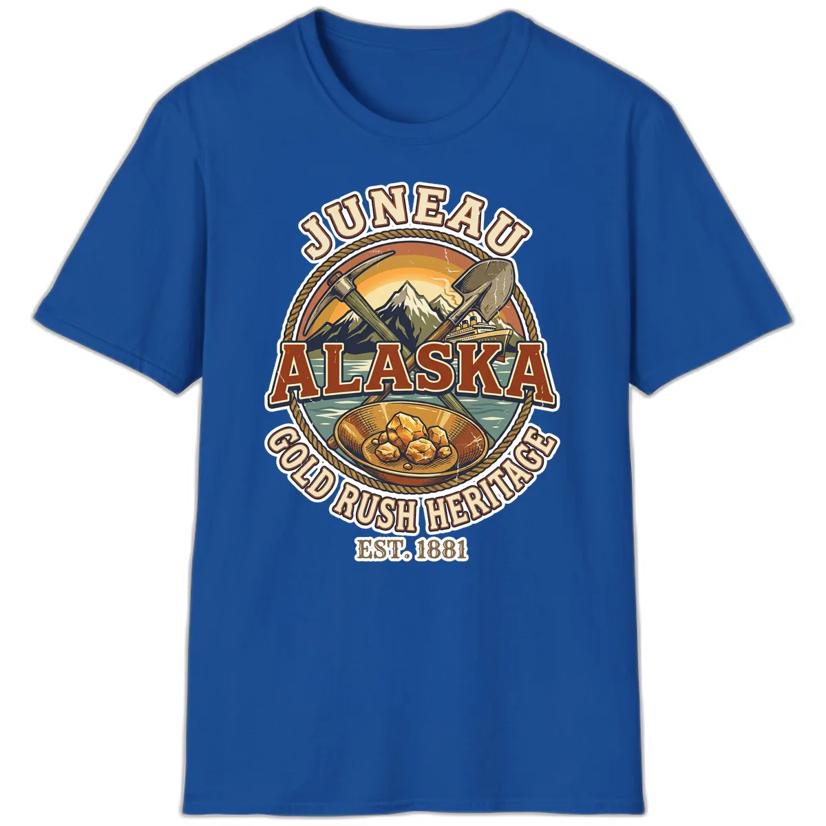 Juneau Alaska Gold Rush Heritage T-Shirt in Royal