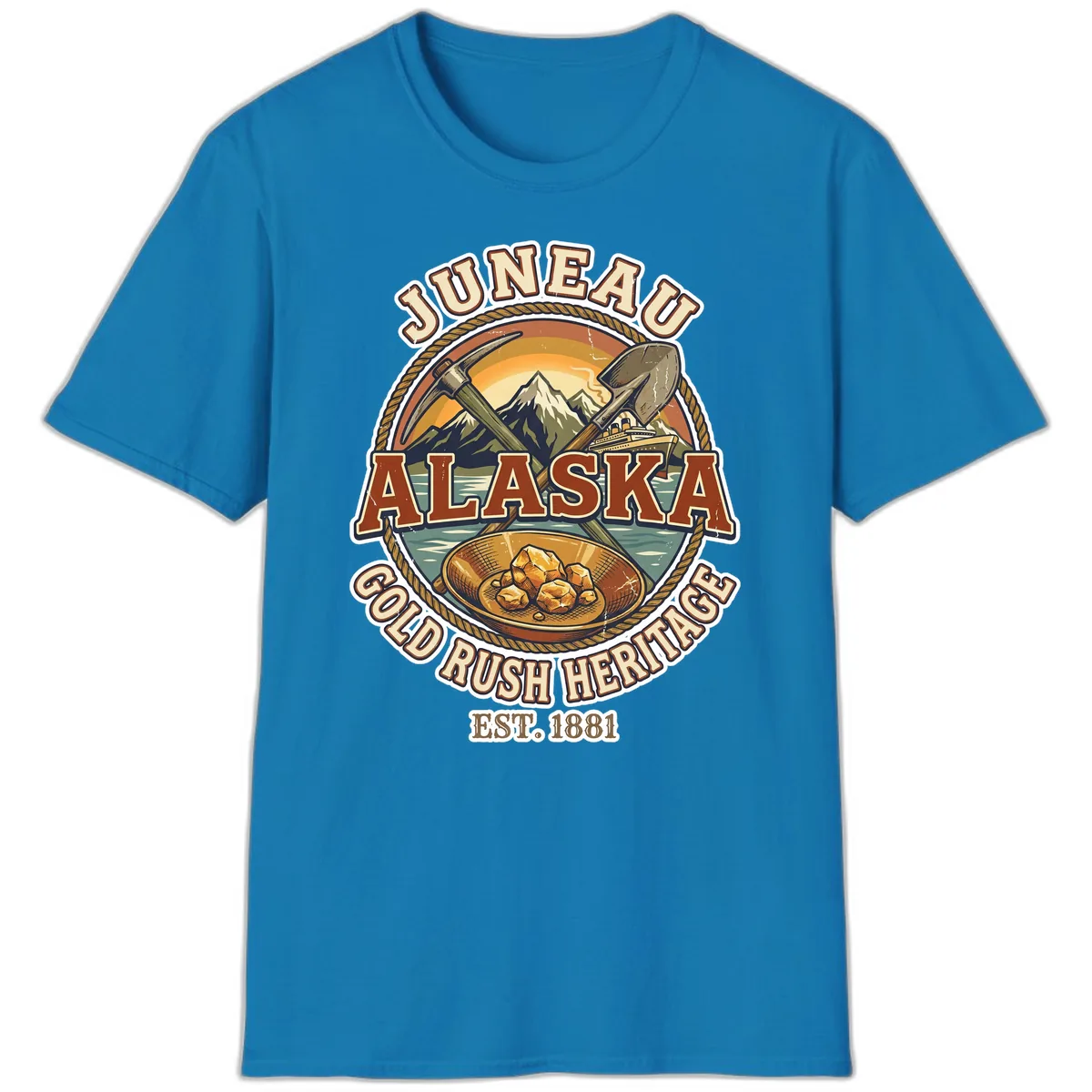Juneau Alaska Gold Rush Heritage T-Shirt in Sapphire