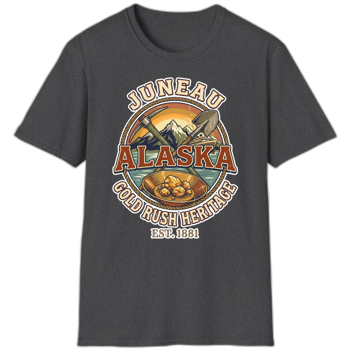 Juneau Alaska Gold Rush Heritage T-Shirt in Dark Heather