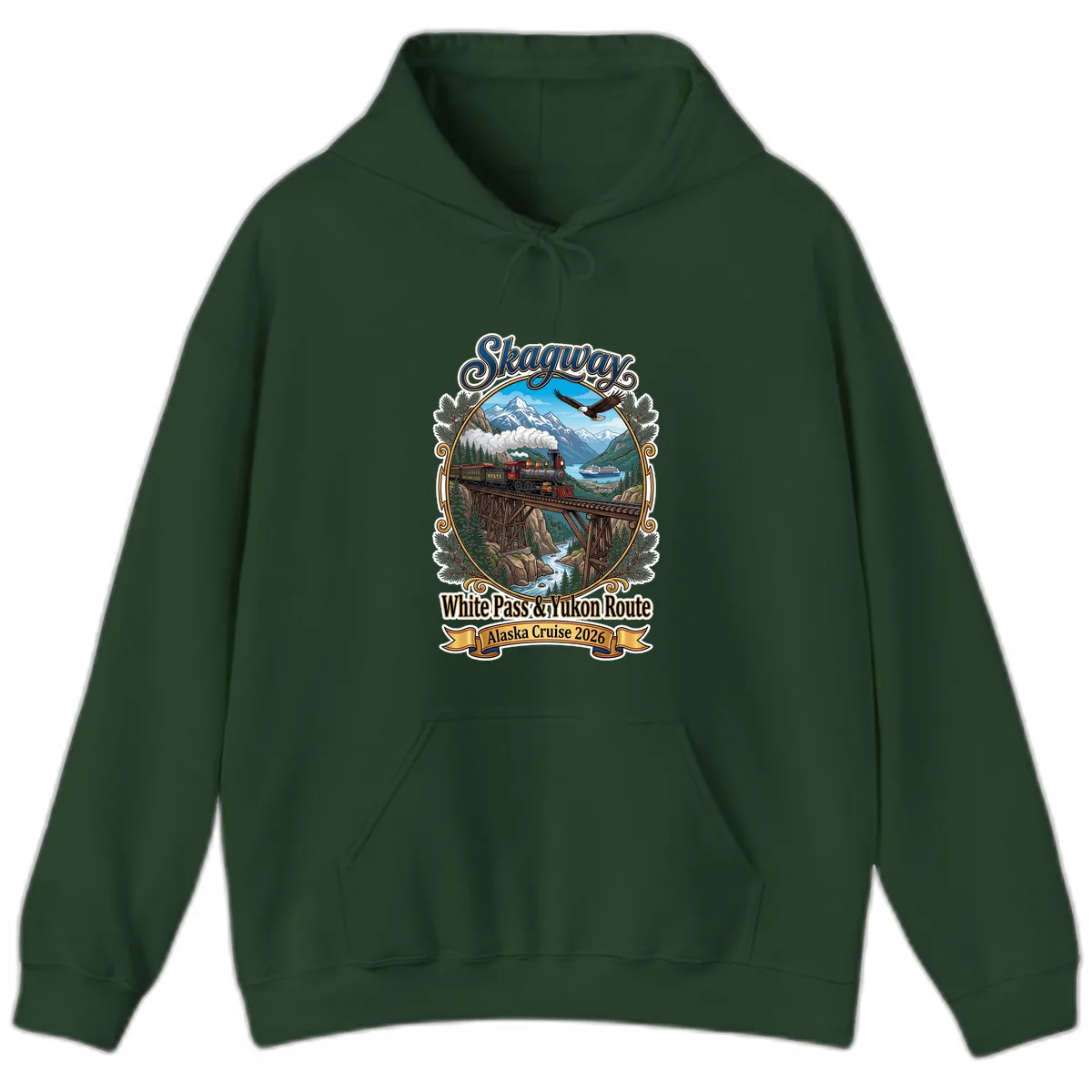 Skagway White Pass & Yukon Route Hoodie in Forest Green