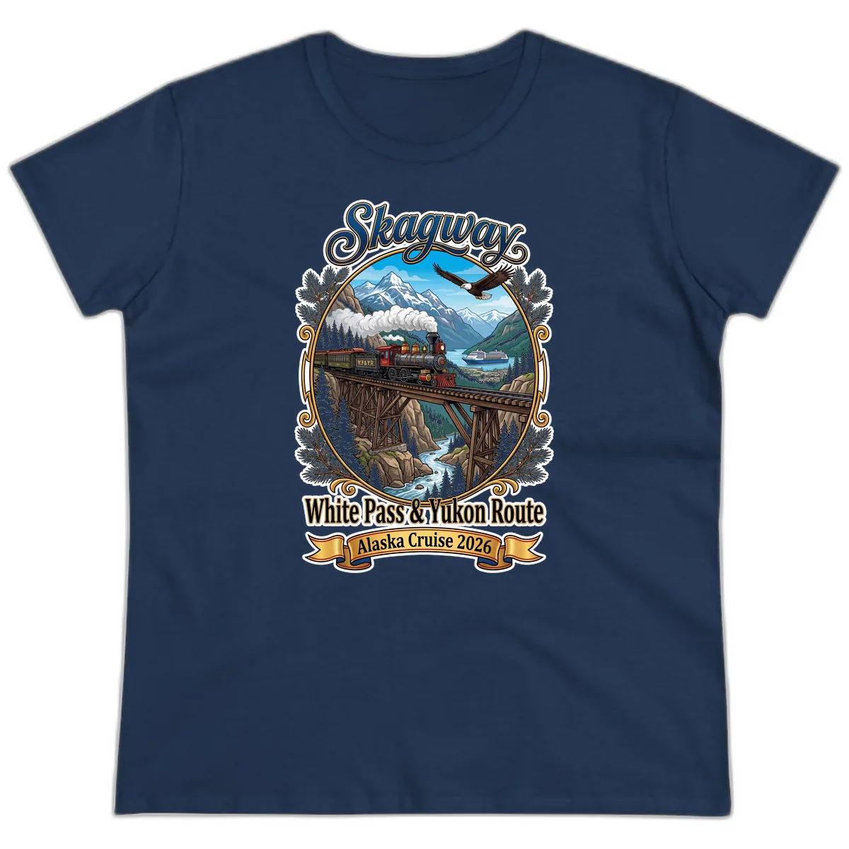 Skagway White Pass & Yukon Route Ladies Tee in Navy