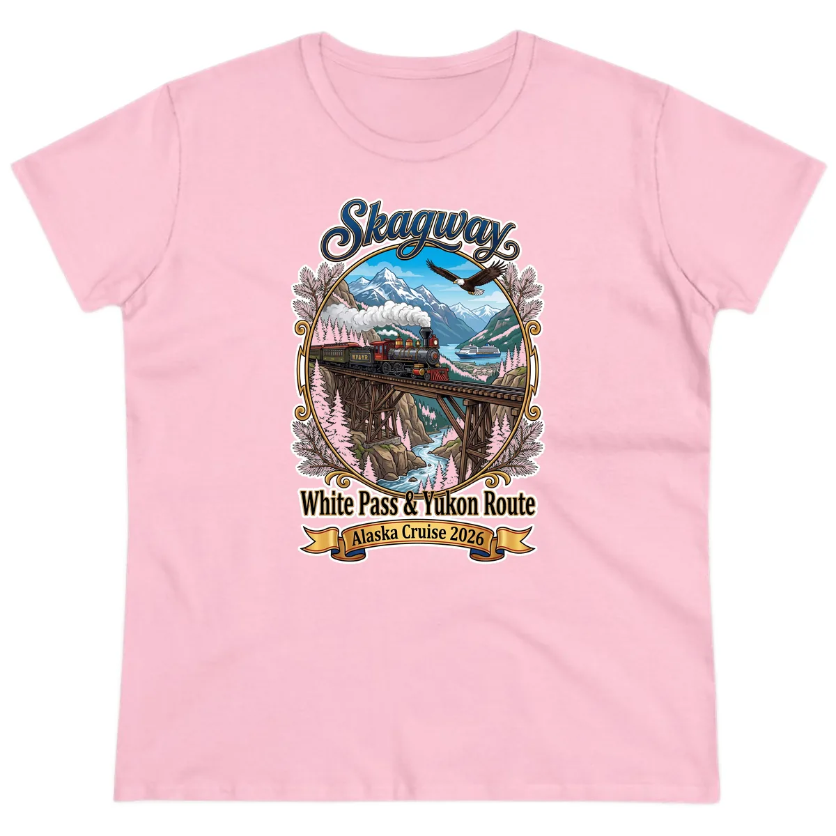 Skagway White Pass & Yukon Route Ladies Tee in Light Pink