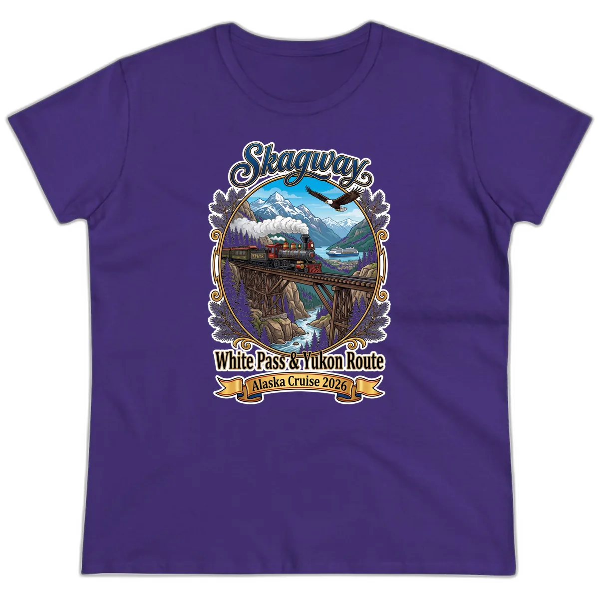 Skagway White Pass & Yukon Route Ladies Tee in Purple