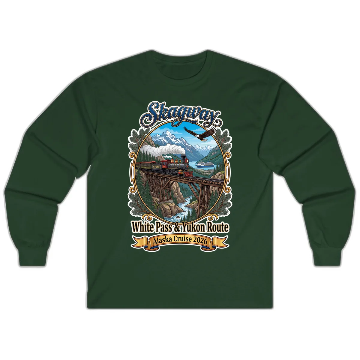 Skagway White Pass & Yukon Route Long Sleeve in Forest Green