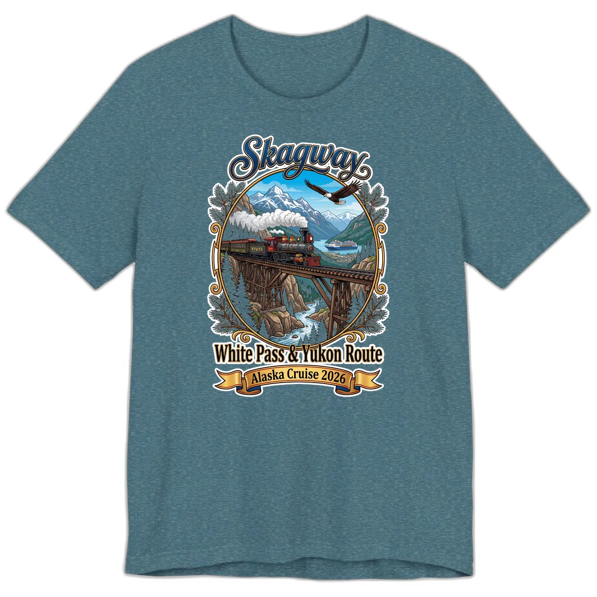 Skagway White Pass & Yukon Route Premium T-Shirt in Heather Deep Teal