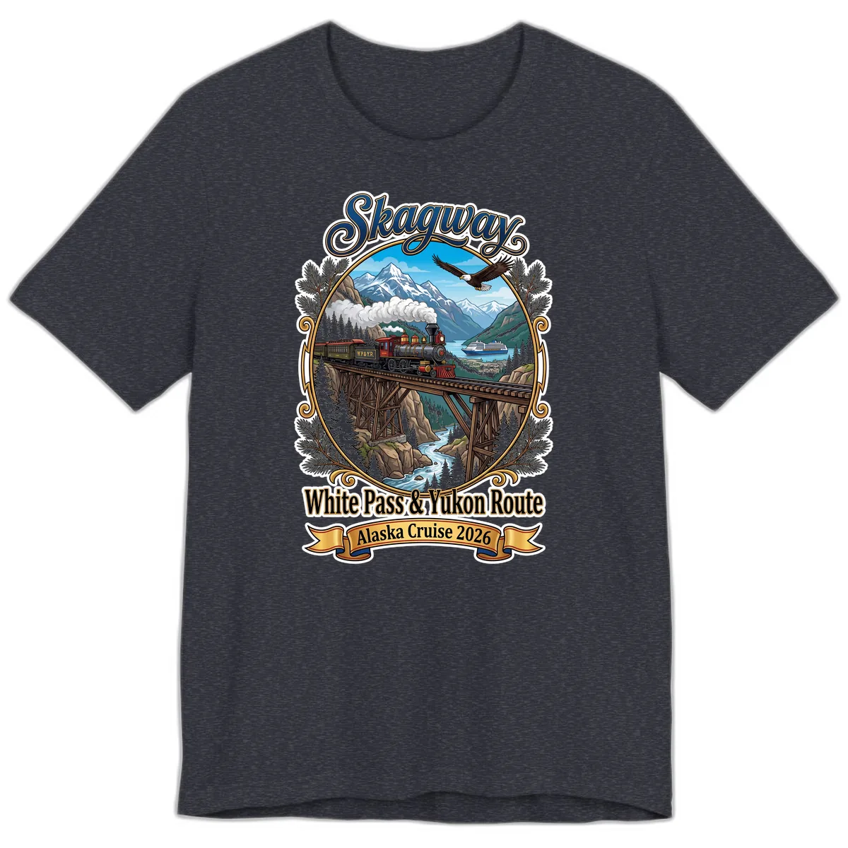 Skagway White Pass & Yukon Route Premium T-Shirt in Heather Navy