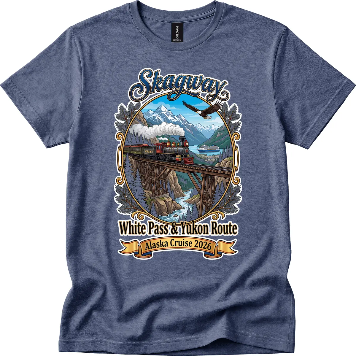 Skagway White Pass & Yukon Route T-Shirt in Heather Navy