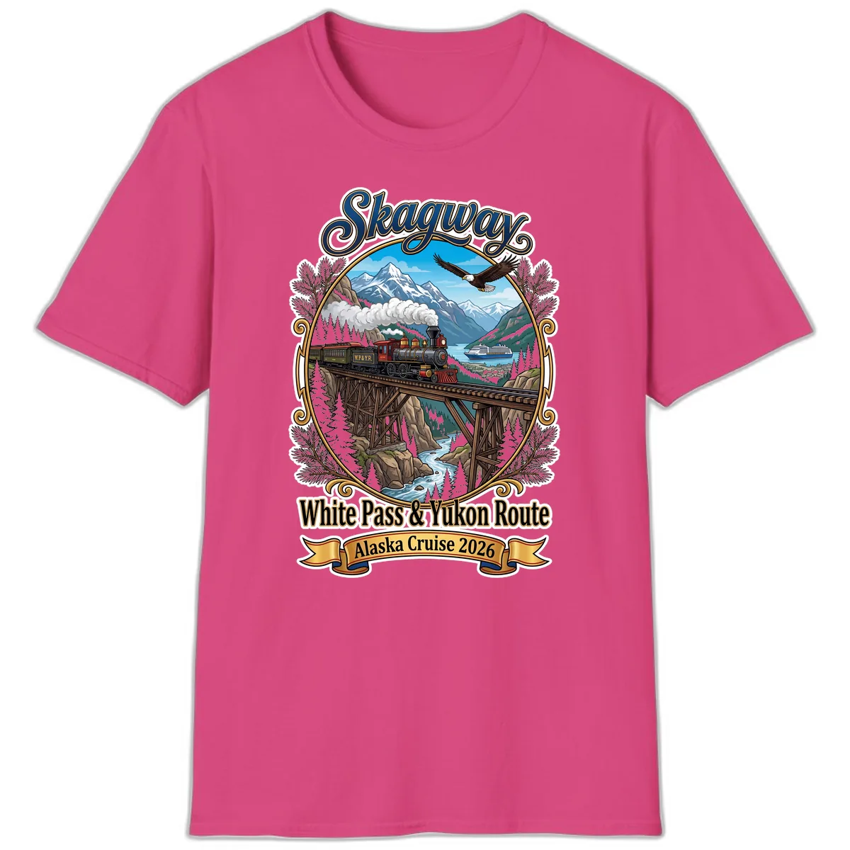 Skagway White Pass & Yukon Route T-Shirt in Heliconia
