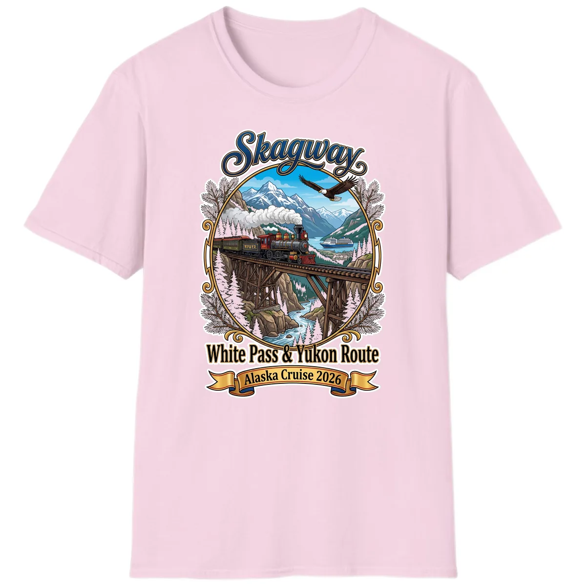 Skagway White Pass & Yukon Route T-Shirt in Light Pink