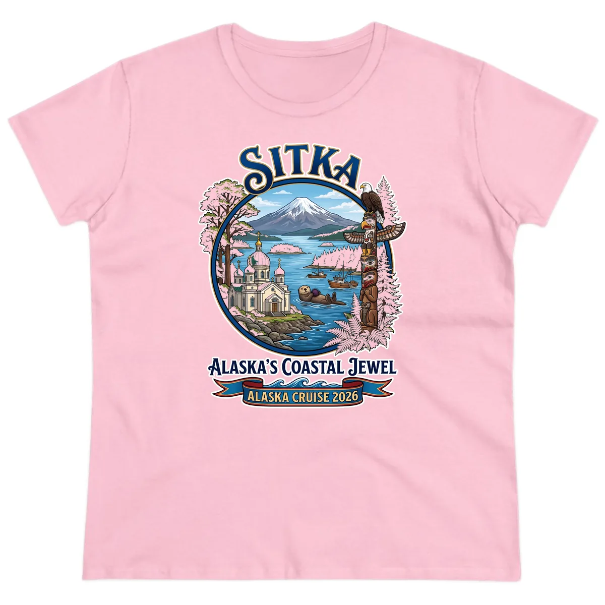 Sitka Alaska's Coastal Jewel Ladies Tee in Light Pink
