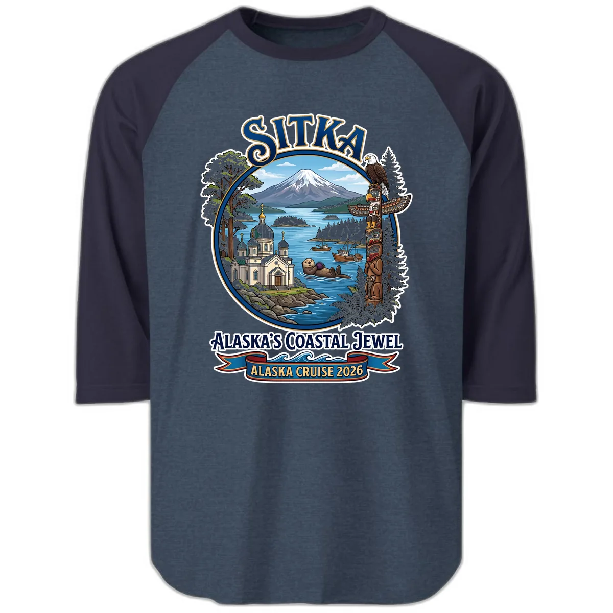 Sitka Alaska's Coastal Jewel Raglan 3/4 in Heather Denim Navy