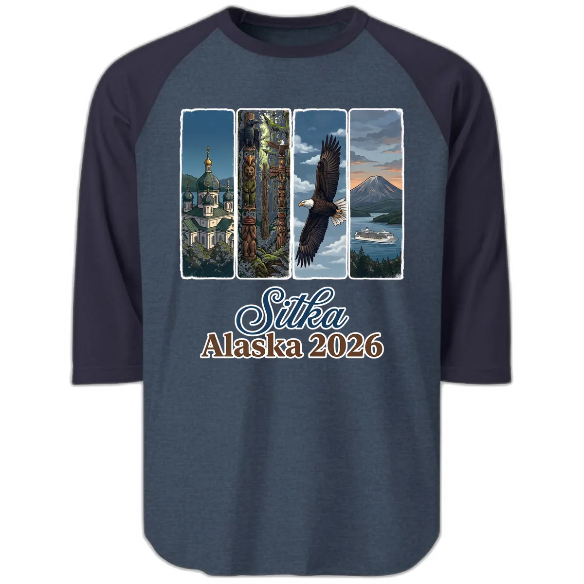 Sitka Alaska 2026 Cultural Icons Raglan 3/4 in Heather Denim Navy