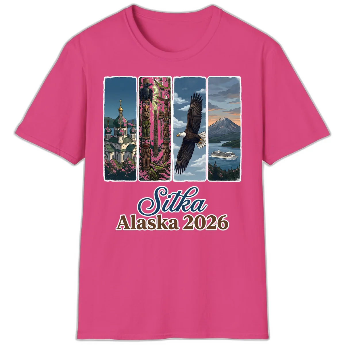 Sitka Alaska 2026 Cultural Icons T-Shirt in Heliconia