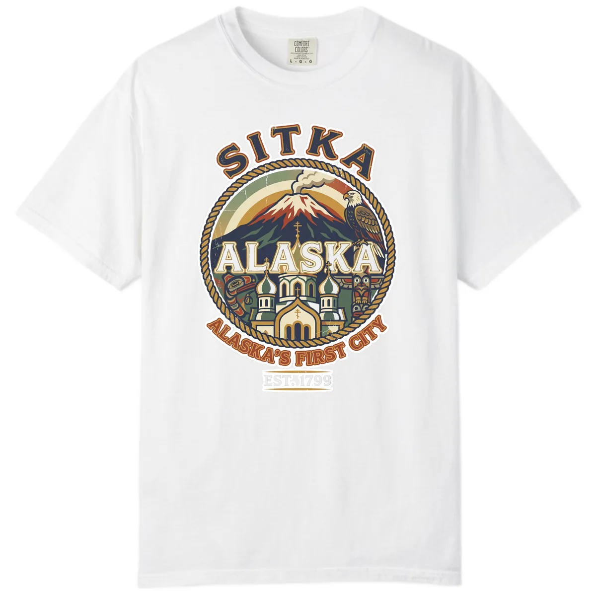 Sitka Alaska's First City Badge Comfort Color in White