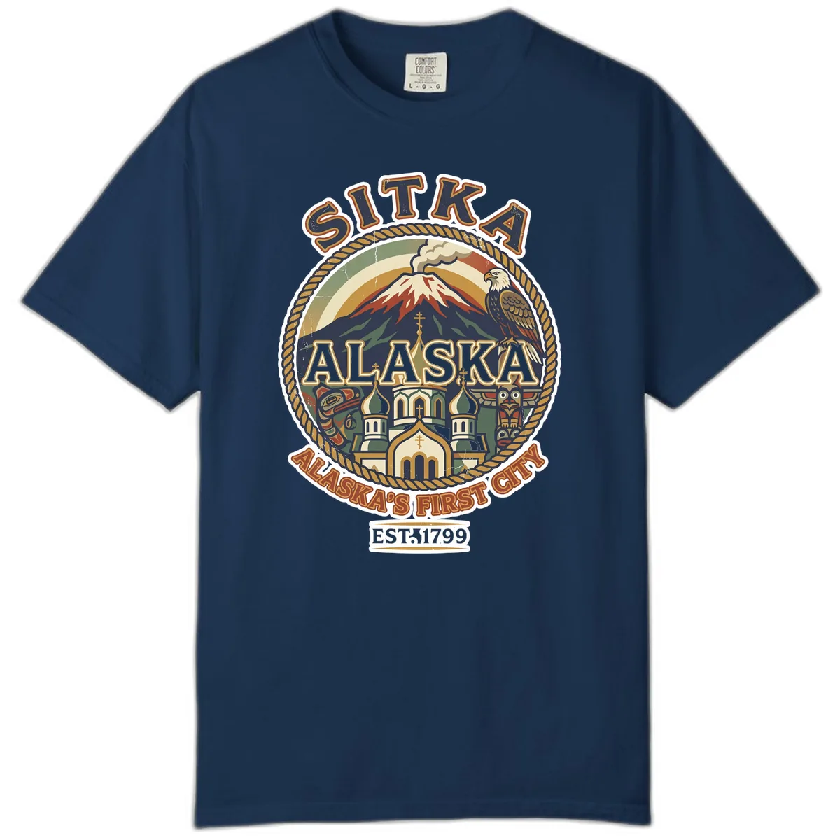 Sitka Alaska's First City Badge Comfort Color in Navy