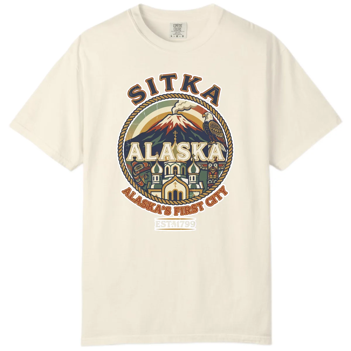 Sitka Alaska's First City Badge Comfort Color in Ivory