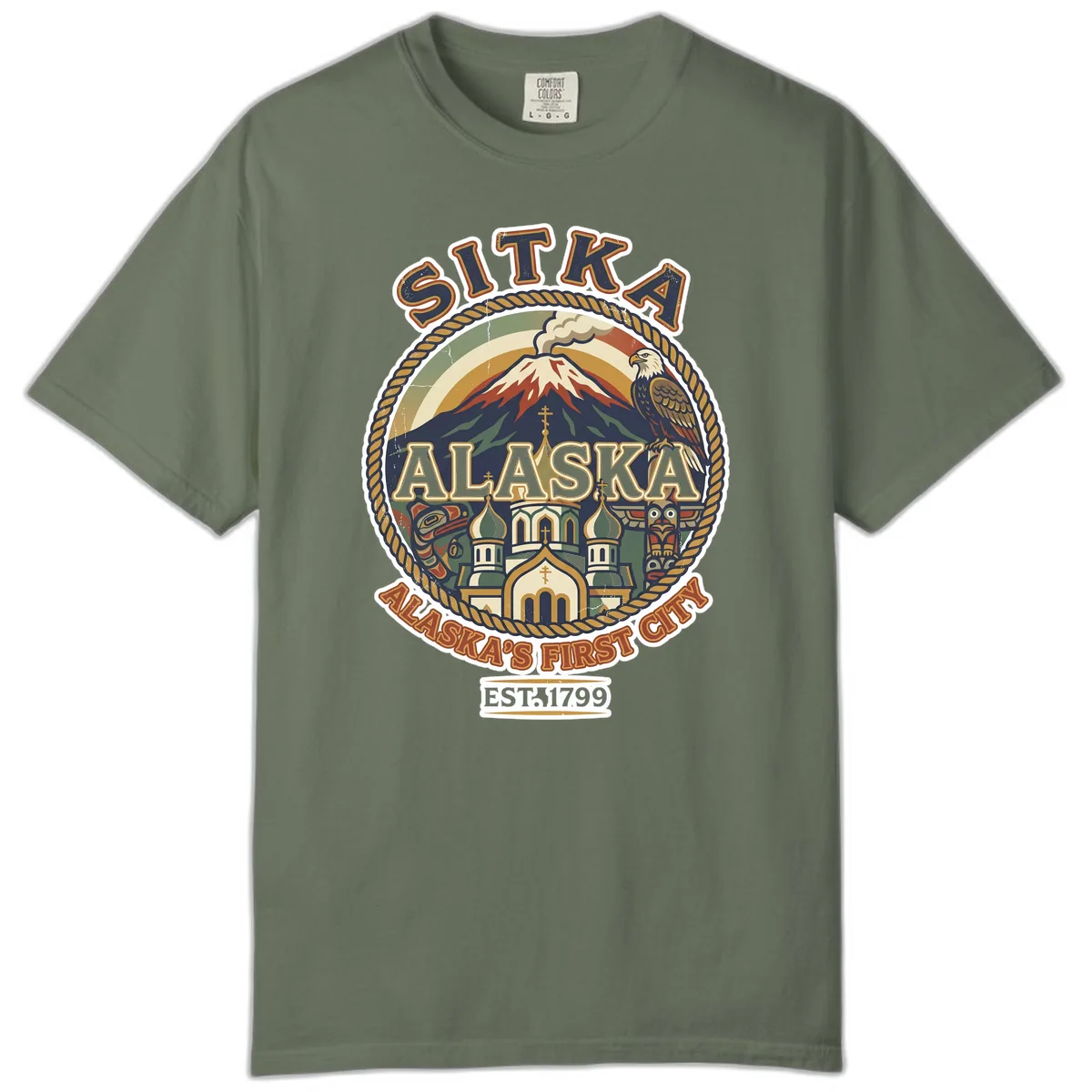 Sitka Alaska's First City Badge Comfort Color in Moss