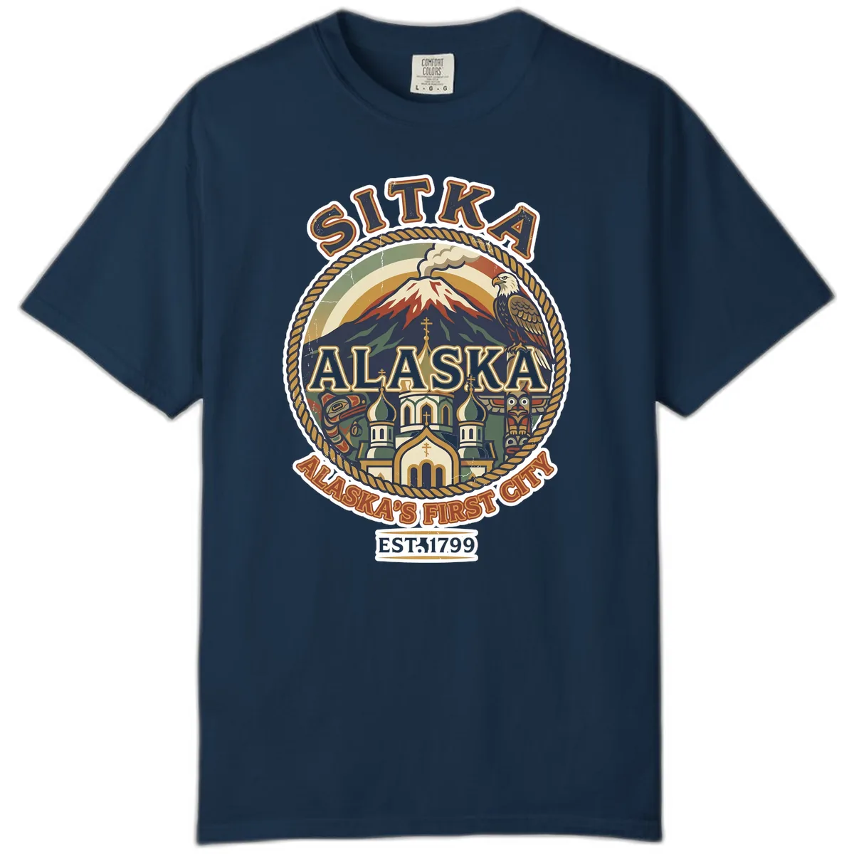Sitka Alaska's First City Badge Comfort Color in True Navy